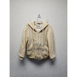 VINTAGE Samband of Iceland IceLOOK Hooded Womens Medium Beige Wool Zip Jacket